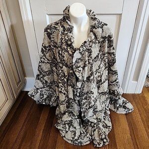 Black White Faux Fur Throw Cape Blanket Animal Print Adrienne Landau